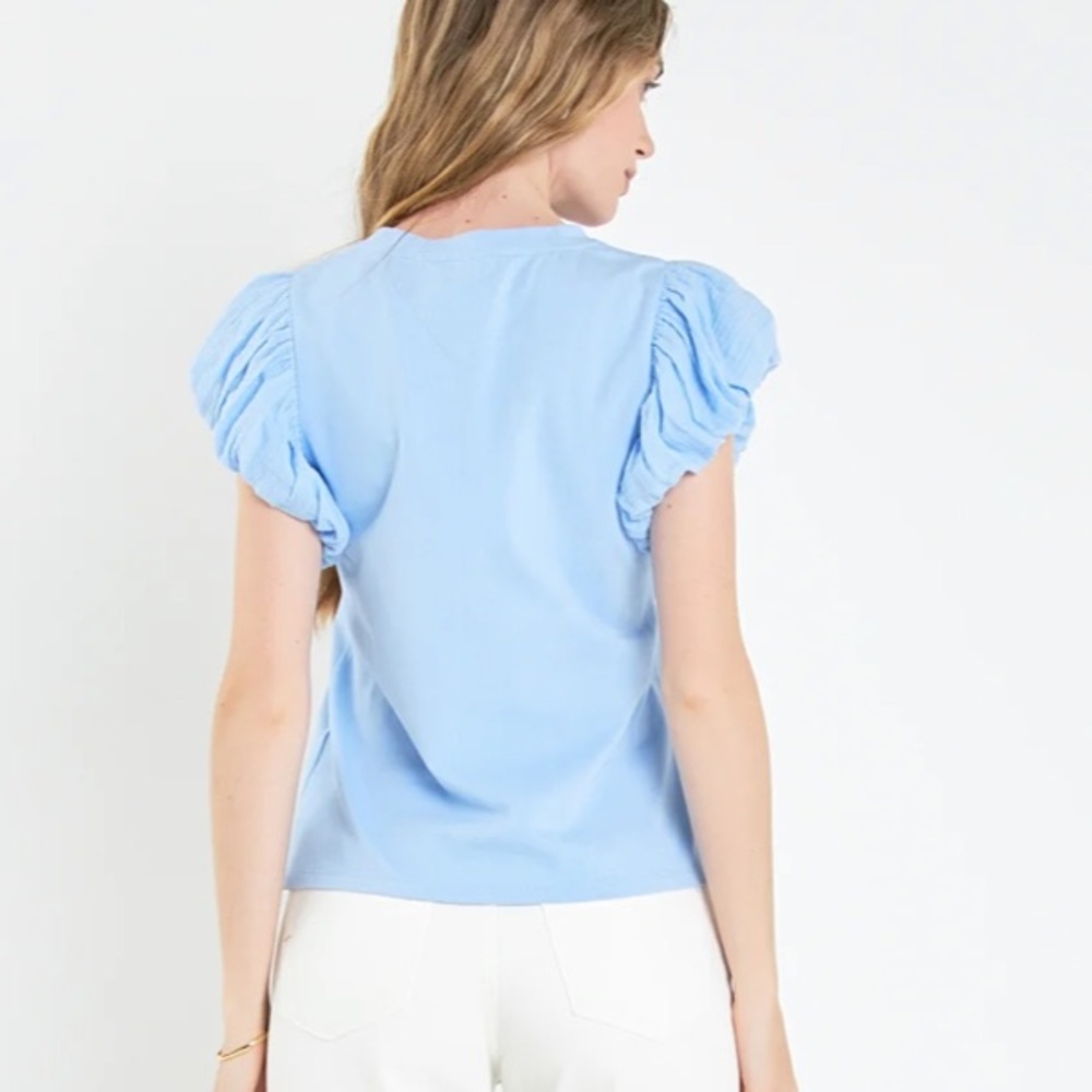 English Factory MIXED MEDIA T-SHIRT Size XS Powder Blue NWT - Picture 4 of 10
